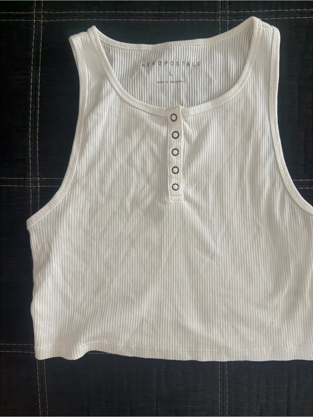 Aeropostale White Ribbed Henley Crop Tank